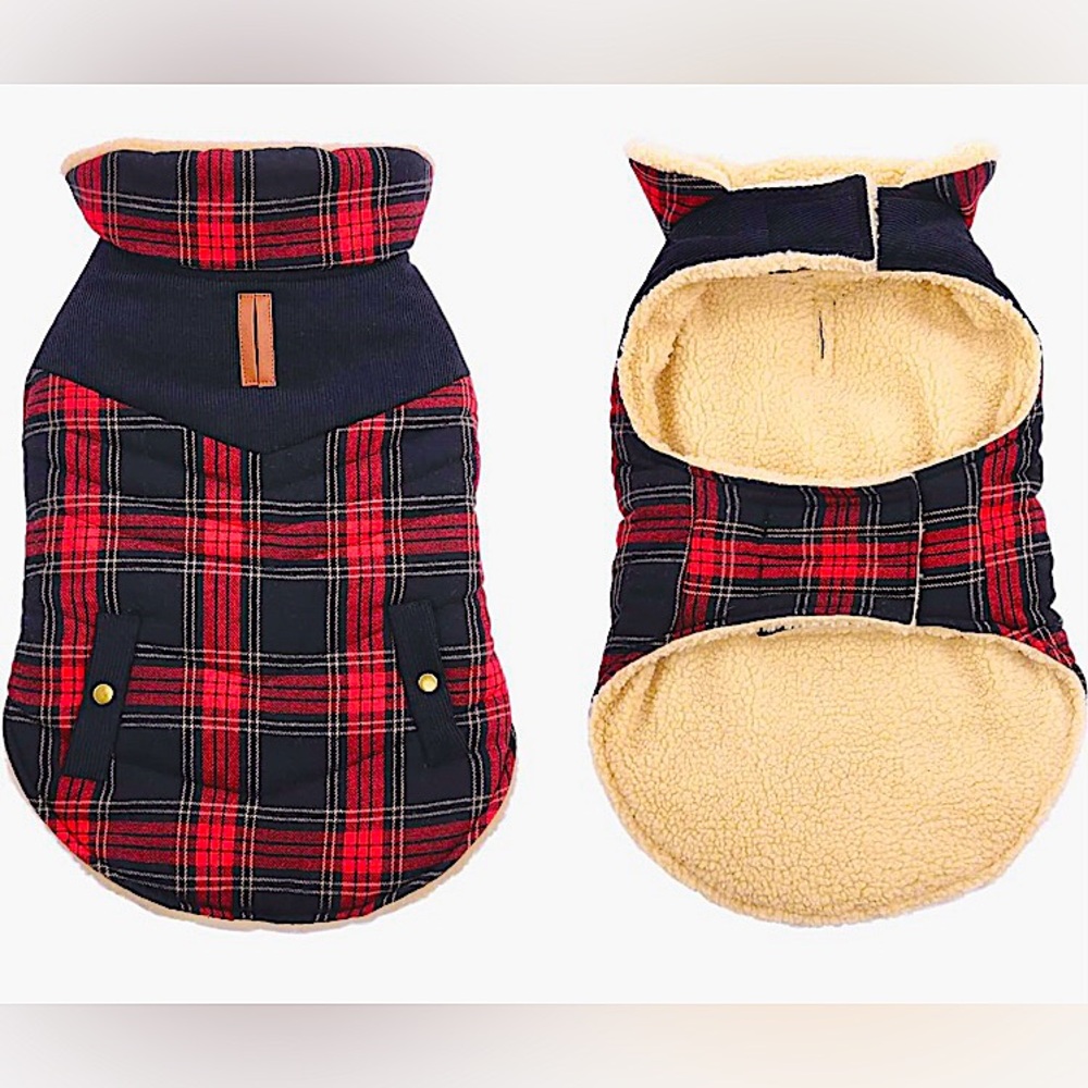 Winter Dog Coat, Red Plaid, Small/Medium Breed